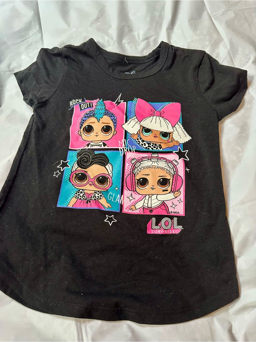 L.O.L. Surprise! Black Tee with Pink, Teal & Tan Doll Faces